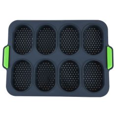 Forme de Silicon pentru Copt, Flippy, 8 Forme Ovale, pentru Paine si Prajituri, 34.5 x 23.8 x 2.5 cm, Negru/Verde