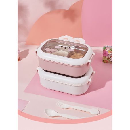 Cutie pentru Pranz sau Gustari, Flippy, cu Doua Compartimente, Model Iepuras, pentru Copii si Adulti, Etansare, PP, Perfect pent
