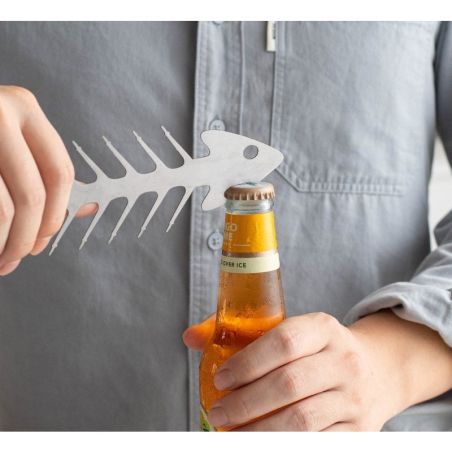 Forma pentru Frigarui, Flippy, Model Oase de Peste, din Otel Inoxidabil, Instrument pentru Gratar, BBQ, cu Deschizator de Sticle
