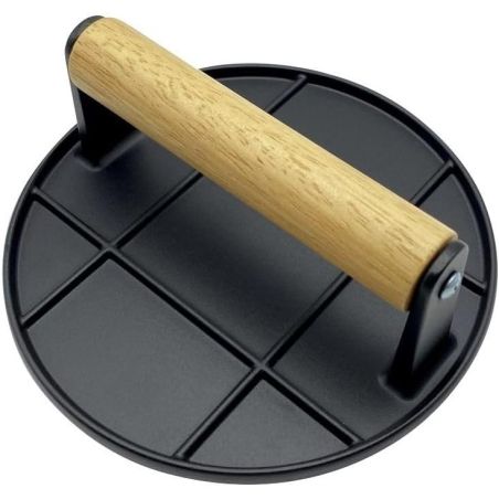 Presa Manuala pentru Carne, Flippy, din Aliaj de Aluminiu, Maner din Lemn, Presa pentru Burgeri, Usor de Curatat si Folosit, Rot