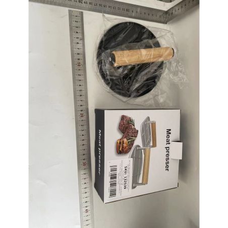 Presa Manuala pentru Carne, Flippy, din Aliaj de Aluminiu, Maner din Lemn, Presa pentru Burgeri, Usor de Curatat si Folosit, Rot