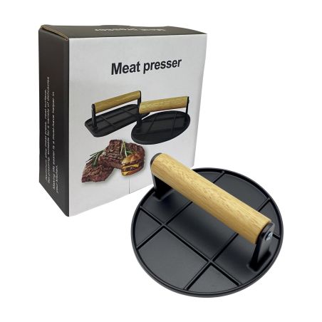 Presa Manuala pentru Carne, Flippy, din Aliaj de Aluminiu, Maner din Lemn, Presa pentru Burgeri, Usor de Curatat si Folosit, Rot
