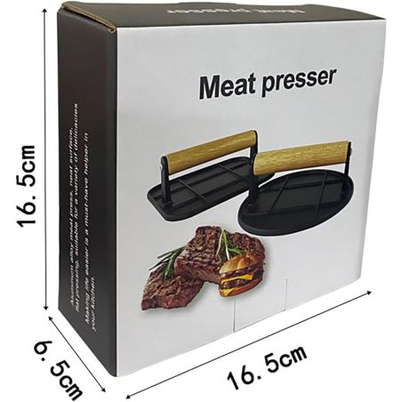 Presa Manuala pentru Carne, Flippy, din Aliaj de Aluminiu, Maner din Lemn, Presa pentru Burgeri, Usor de Curatat si Folosit, Rot