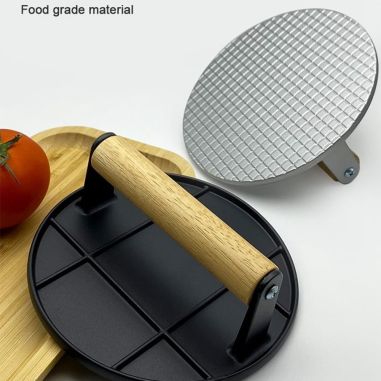 Presa Manuala pentru Carne, Flippy, din Aliaj de Aluminiu, Maner din Lemn, Presa pentru Burgeri, Usor de Curatat si Folosit, Rot