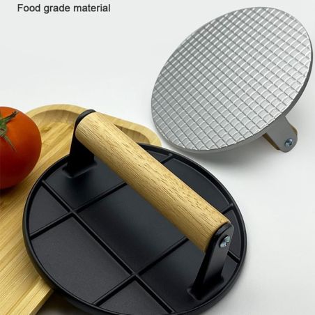 Presa Manuala pentru Carne, Flippy, din Aliaj de Aluminiu, Maner din Lemn, Presa pentru Burgeri, Usor de Curatat si Folosit, Rot