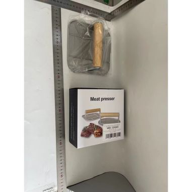 Presa Manuala pentru Carne, Flippy, din Aliaj de Aluminiu, Maner din Lemn, Presa pentru Burgeri, Usor de Curatat si Folosit, Pat