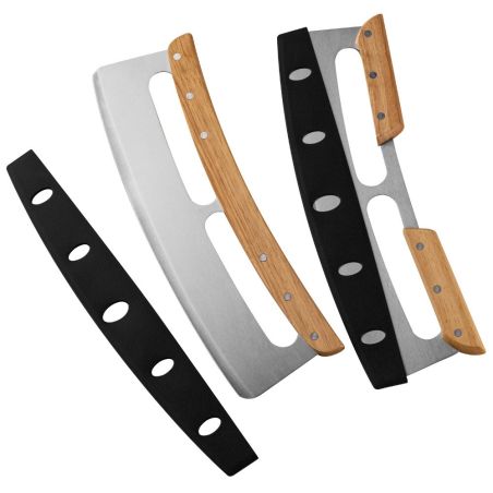 Taietor Feliator de Pizza, Flippy, din Otel Inoxidabil, cu Capac, Maner din Lemn, Antialunecare, Lama Neteda si Ascutita, 34x10 