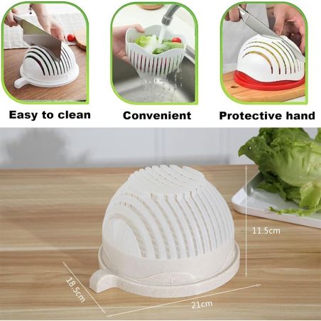 Bol Feliator pentru Salata, Flippy, Castron Multifunctional pentru Legume si Fructe, pentru Spalat si Taiat Legumele, cu Scurger