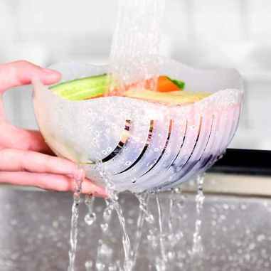 Bol Feliator pentru Salata, Flippy, Castron Multifunctional pentru Legume si Fructe, pentru Spalat si Taiat Legumele, cu Scurger