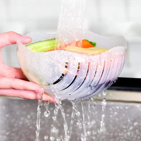 Bol Feliator pentru Salata, Flippy, Castron Multifunctional pentru Legume si Fructe, pentru Spalat si Taiat Legumele, cu Scurger