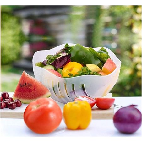Bol Feliator pentru Salata, Flippy, Castron Multifunctional pentru Legume si Fructe, pentru Spalat si Taiat Legumele, cu Scurger