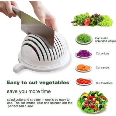 Bol Feliator pentru Salata, Flippy, Castron Multifunctional pentru Legume si Fructe, pentru Spalat si Taiat Legumele, cu Scurger