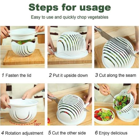 Bol Feliator pentru Salata, Flippy, Castron Multifunctional pentru Legume si Fructe, pentru Spalat si Taiat Legumele, cu Scurger