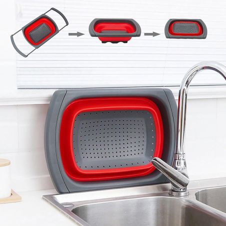 Cos de Scurgere Retractabil pentru Chiuveta, Flippy, cu Filtru, pentru Fructe si Legume, de Uz Casnic, 39x12 cm, Design Extensib