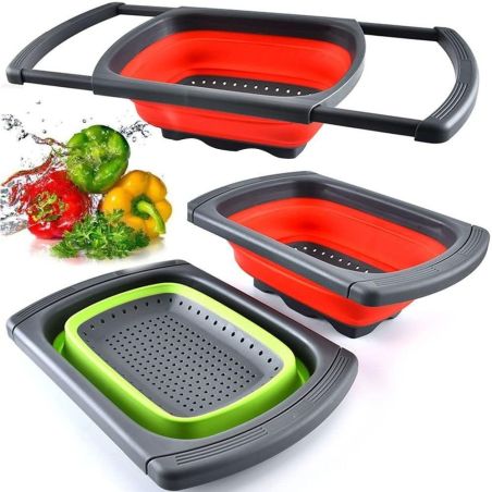 Cos de Scurgere Retractabil pentru Chiuveta, Flippy, cu Filtru, pentru Fructe si Legume, de Uz Casnic, 39x12 cm, Design Extensib