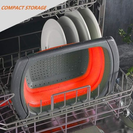 Cos de Scurgere Retractabil pentru Chiuveta, Flippy, cu Filtru, pentru Fructe si Legume, de Uz Casnic, 39x12 cm, Design Extensib