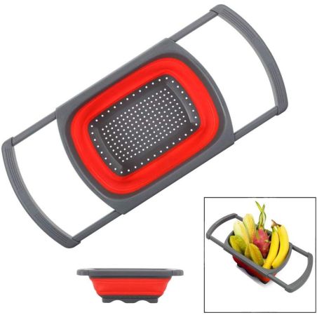 Cos de Scurgere Retractabil pentru Chiuveta, Flippy, cu Filtru, pentru Fructe si Legume, de Uz Casnic, 39x12 cm, Design Extensib
