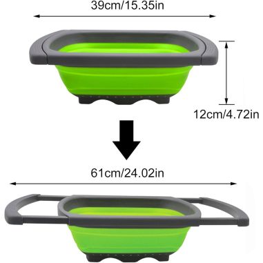Cos de Scurgere Retractabil pentru Chiuveta, Flippy, cu Filtru, pentru Fructe si Legume, de Uz Casnic, 39x12 cm, Design Extensib