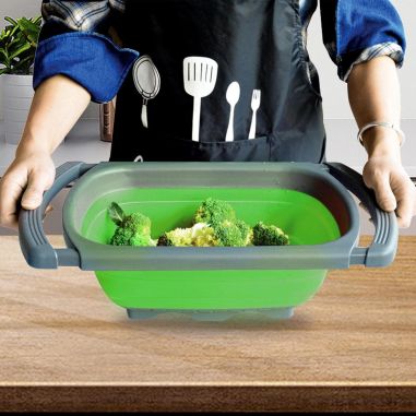 Cos de Scurgere Retractabil pentru Chiuveta, Flippy, cu Filtru, pentru Fructe si Legume, de Uz Casnic, 39x12 cm, Design Extensib