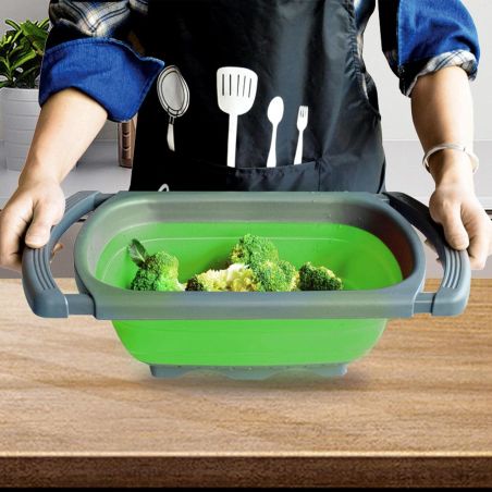 Cos de Scurgere Retractabil pentru Chiuveta, Flippy, cu Filtru, pentru Fructe si Legume, de Uz Casnic, 39x12 cm, Design Extensib
