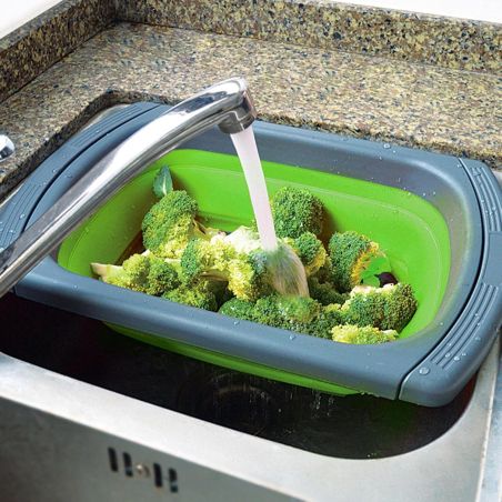 Cos de Scurgere Retractabil pentru Chiuveta, Flippy, cu Filtru, pentru Fructe si Legume, de Uz Casnic, 39x12 cm, Design Extensib