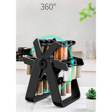 Suport Pentru Condimente Rotativ, Flippy, Multifunctional, Pivotant 360°, Portabil, Usor de Montat, 34x23 cm, ABS/Sticla, Negru