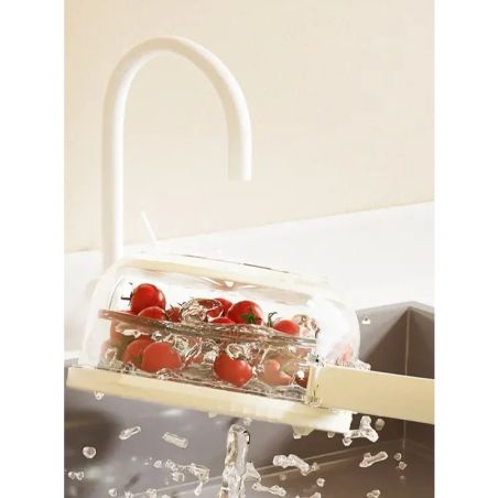 Strecuratoare 2 in 1 pentru Fructe si Legume, Flippy, Cos de Scurgere si Cutie de Depozitare, 15.5 x 8.3 cm, din PP, cu Maner si