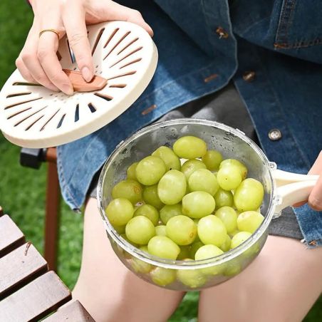 Strecuratoare 2 in 1 pentru Fructe si Legume, Flippy, Cos de Scurgere si Cutie de Depozitare, 15.5 x 8.3 cm, din PP, cu Maner si