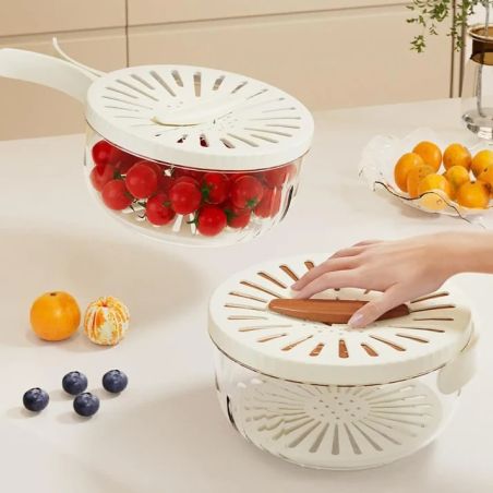 Strecuratoare 2 in 1 pentru Fructe si Legume, Flippy, Cos de Scurgere si Cutie de Depozitare, 15.5 x 8.3 cm, din PP, cu Maner si