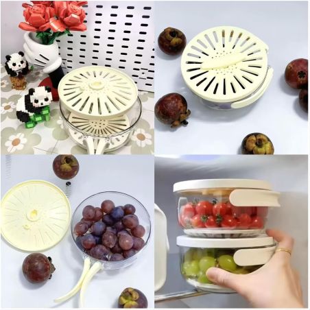 Strecuratoare 2 in 1 pentru Fructe si Legume, Flippy, Cos de Scurgere si Cutie de Depozitare, 15.5 x 8.3 cm, din PP, cu Maner si