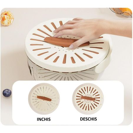 Strecuratoare 2 in 1 pentru Fructe si Legume, Flippy, Cos de Scurgere si Cutie de Depozitare, 15.5 x 8.3 cm, din PP, cu Maner si