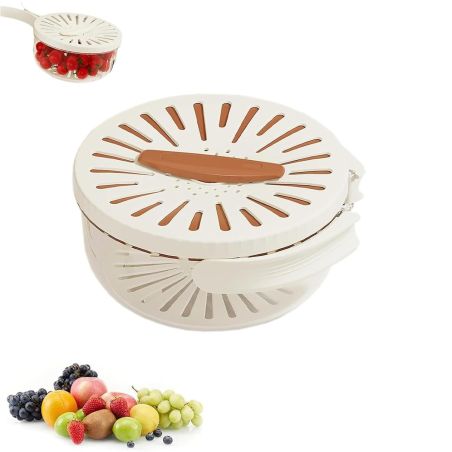 Strecuratoare 2 in 1 pentru Fructe si Legume, Flippy, Cos de Scurgere si Cutie de Depozitare, 15.5 x 8.3 cm, din PP, cu Maner si