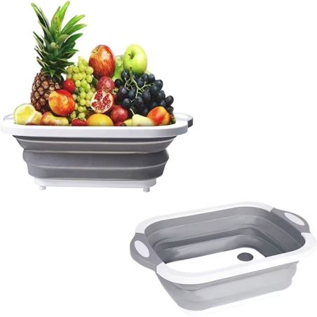 Tocator Multifunctional, Flippy, 2 in 1, cu Cos pentru Spalat si Scurgere Alimente, 480 g, Pliabila, Gri