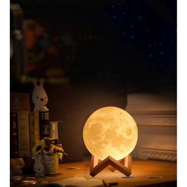 Lampa de veghe luna 3D Moon Light, lumina LED alb cald, alimentare baterii, fara acumulator, stand din plastic inclus, ø 10 cm, 