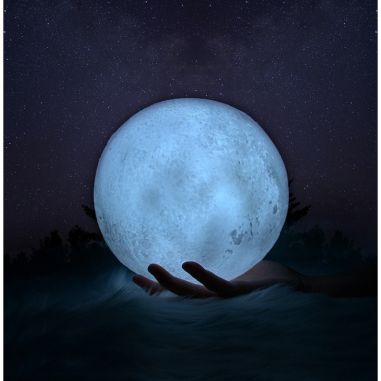 Lampa de veghe luna 3D Moon Light, lumina multicolora LED, 7 culori, schimbare culoare prin atingere, alimentare baterii, fara a