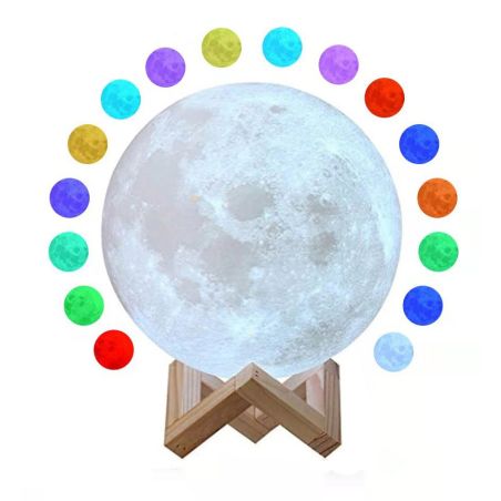 Lampa de veghe luna 3D Moon Light, lumina multicolora cu LED, 7 culori ,schimbare culoare prin atingere,, alimentare baterii, fa