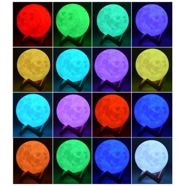 Lampa de veghe luna 3D Moon Light, lumina multicolora cu LED, 7 culori, schimbare culoare prin atingere, alimentare baterii, far