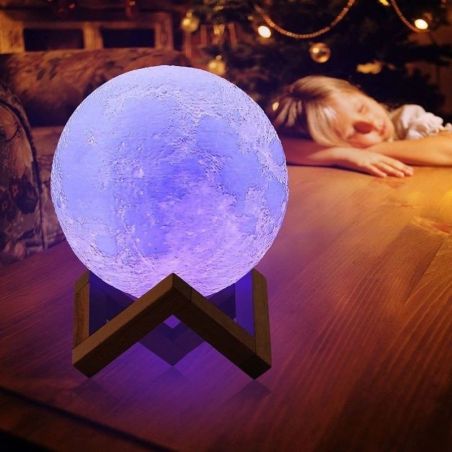Lampa de veghe luna 3D Moon Light, lumina multicolora cu LED, 7 culori, schimbare culoare prin atingere, alimentare baterii, far