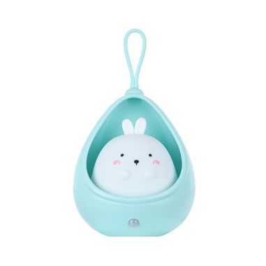 Lampa de veghe portabila cu 2 moduri de functionare Flippy, silicon non-toxic, reincarcabila USB, senzor miscare, albastru, iepu