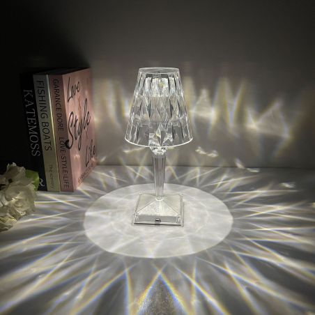 Lampa de birou pe LED RGB 16, Flippy, dimmer tactil, 3 nivele de intensitate, incarcare USB, 3W, Cristal Acrilic, 26x12 cm, cu t