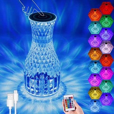 Lampa de birou pe LED RGB 16, Flippy, dimmer tactil, 3 nivele de intensitate, incarcare USB, 3W, Cristal Acrilic, 20x12 cm, cu t