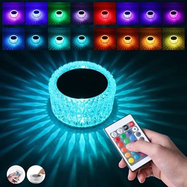 Lampa de birou pe LED RGB 16, Flippy, dimmer tactil, 3 nivele de intensitate, incarcare USB, 3W, Cristal Acrilic, 6x12 cm, cu te