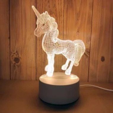 Lampa LED decorativa, Flippy, 3D, Unicorn, cu USB si baterii, 20 cm inaltime, din material acril, lumina multicolora si telecoma