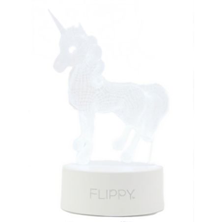 Lampa LED decorativa, Flippy, 3D, Unicorn, cu USB si baterii, 20 cm inaltime, din material acril, lumina multicolora si telecoma