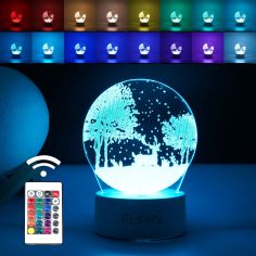 Lampa LED decorativa, Flippy, 3D, Peisaj de iarna, cu telecomanda, doua moduri de alimentare USB si baterii, 20 cm inaltime, din