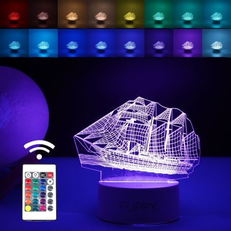 Lampa LED decorativa, Flippy, 3D, Vapor, cu telecomanda, doua moduri de alimentare USB si baterii, 20 cm inaltime, din material 