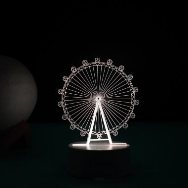 Lampa LED decorativa, Flippy, 3D, Roata Panoramica, cu telecomanda, doua moduri de alimentare USB si baterii, 20 cm inaltime, di