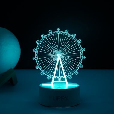 Lampa LED decorativa, Flippy, 3D, Roata Panoramica, cu telecomanda, doua moduri de alimentare USB si baterii, 20 cm inaltime, di