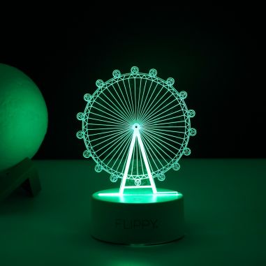 Lampa LED decorativa, Flippy, 3D, Roata Panoramica, cu telecomanda, doua moduri de alimentare USB si baterii, 20 cm inaltime, di