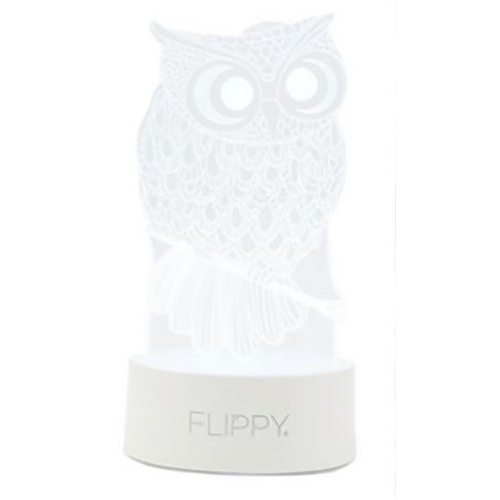Lampa LED decorativa, Flippy, 3D, Bufnita, cu USB si baterii, 20 cm inaltime, din material acril, lumina multicolora si telecoma